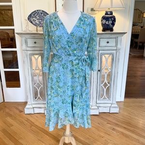 Adrianna Papell Floral Light Blue Print Wrap Dress Size 16